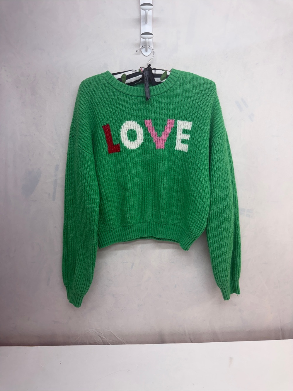 Old Navy Green 'LOVE' Crewneck Sweater with Multicolor Letters